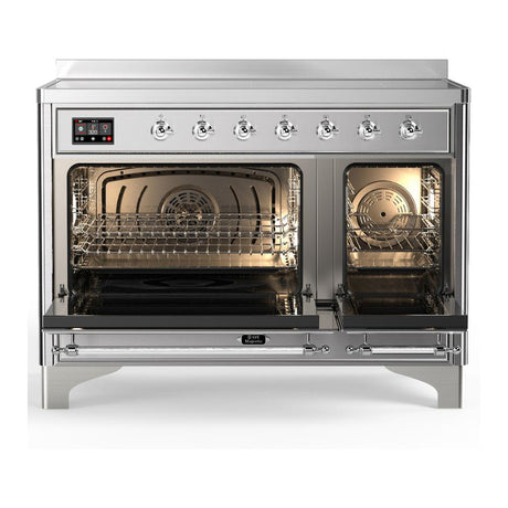ILVE UMIB48QNR3SSC Majestic III 48 inch Induction Range with 6 Elements, 5.02 cu. ft. Total Oven Capacity (Solid Door, Stainless Steel, Chrome)