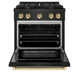 ZLINE Autograph Edition 30 in. 4.2 cu. ft. 4 Burner Gas Range with Convection Gas Oven in Black Stainless Steel and Polished Gold Accents (SGRBZ-30-G)