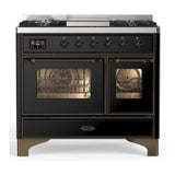 ILVE UMD40FNR3BKB Majestic III 40 inch Dual Fuel Range with 6 Burners and Griddle, Dual Function Burner up to 25,000 BTU (Natural Gas, Triple Glass Door, Glossy Black, Burnished)