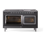 ILVE UN60FNMPMGC Nostalgie II Noblesse 60 inch Dual Fuel Range (9 Sealed Burners + Griddle, Natural Gas, Triple Glass Door, Graphite Matte, Chrome)