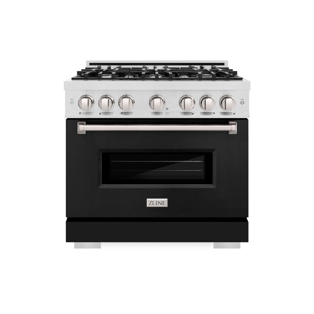 ZLINE 36 in. 5.2 cu. ft. Classic Dual Fuel Range with 6 Burner Gas Cooktop and Electric Convection Oven in DuraSnow' Stainless Steel with Black Matte Door (CDRS-BLM-36)