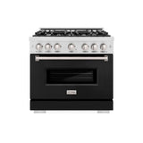 ZLINE 36 in. 5.2 cu. ft. Classic Dual Fuel Range with 6 Burner Gas Cooktop and Electric Convection Oven in DuraSnow' Stainless Steel with Black Matte Door (CDRS-BLM-36)