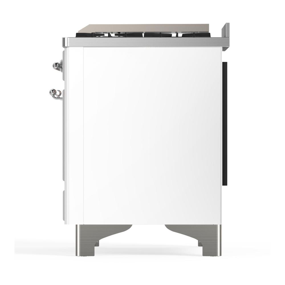 ILVE UM48FNR3WHCLP Majestic III 48 inch Dual Fuel Range with 8 Burners and Griddle, Dual Function Burner up to 25,000 BTU (Liquid Propane, Triple Glass Door, White, Chrome)