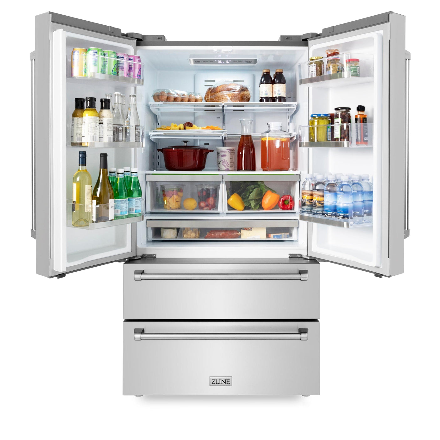 ZLINE 36" 22.5 cu. ft 4-Door French Door Refrigerator with Ice Maker and Water Filter in Fingerprint Resistant Stainless Steel (RFM-WF-36)
