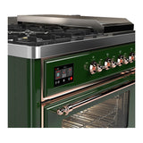 ILVE UM48FSNR3EGPLP Majestic III 48 inch Dual Fuel Range with 5 Black Brass Burners, Griddle and French Top, Dual Function Burner up to 25,000 BTU (Liquid Propane, Triple Glass Door, Emerald Green, Copper)