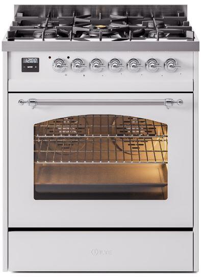 Nostalgie II 30 Inch Dual Fuel Liquid Propane Freestanding Range in White with Chrome Trim