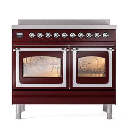 ILVE UNDI406NMPBUC Nostalgie II Noblesse 40 inch Induction Range (Triple Glass Door, Burgundy, Chrome)