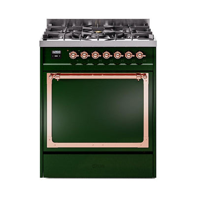 ILVE UN30QNMPEGP Nostalgie II Noblesse 30 inch Dual Fuel Range (Natural Gas, Solid Door, Emerald Green, Copper)