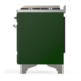 ILVE UM60FQNR3EGC Majestic III 60 inch Dual Fuel Range with 9 Burners and Griddle, Dual Function Burner up to 25,000 BTU (Natural Gas, Solid Door, Emerald Green, Chrome)