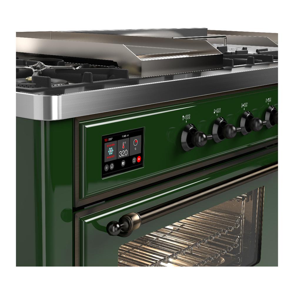 ILVE UM60FSNR3EGBLP Majestic III 60 inch Dual Fuel Range with 7 Burners, Griddle and French Top, Dual Function Burner with up to 25,000 BTU (Liquid Propane, Triple Glass Door, Emerald Green, Burnished)