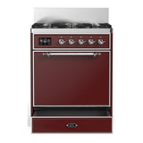 ILVE UM30QNR3BUC Majestic III 30 inch Dual Fuel Range with 5 Black Brass Burners, Dual Function Burner up to 25,000 BTU (Natural Gas, Solid Door, Burgundy, Chrome)