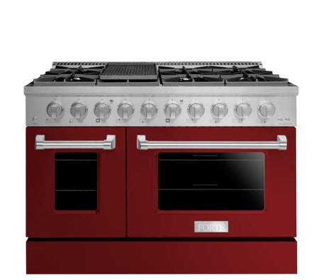 FGR488BBG31 48" All Gas Freestanding Range in Burgundy with Blue Knob Kit Set