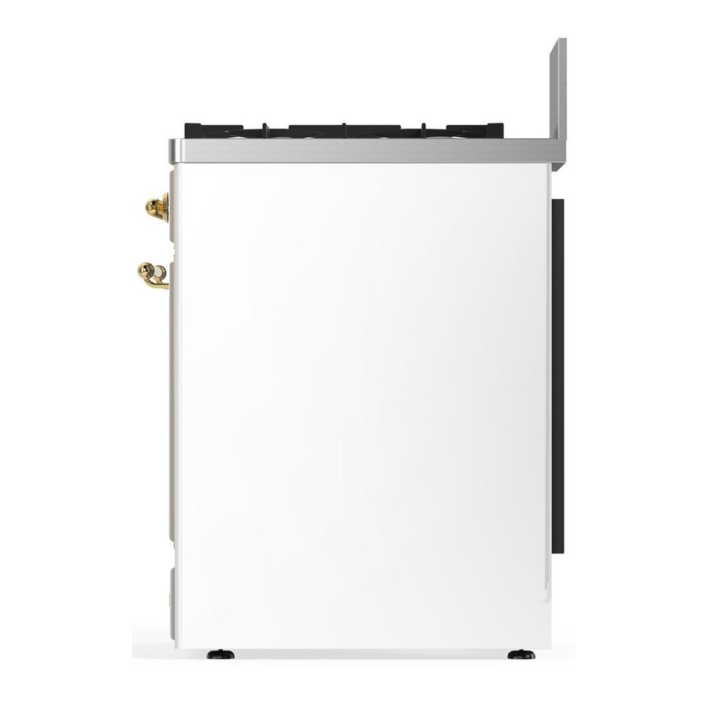 ILVE UM30NR3WHG Majestic III 30 inch Dual Fuel Range with 5 Black Brass Burners, Dual Function Burner up to 25,000 BTU (Natural Gas, Triple Glass Door, White, Brass)