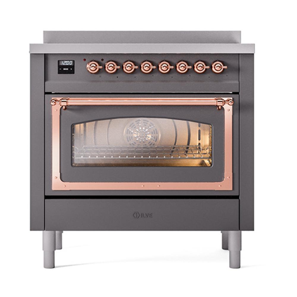 ILVE UNI366NMPMGP Nostalgie II Noblesse 36 inch Induction Range (Triple Glass Door, Graphite Matte, Copper)