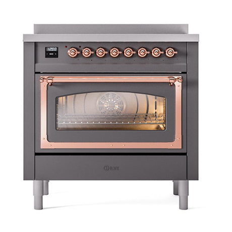 ILVE UNI366NMPMGP Nostalgie II Noblesse 36 inch Induction Range (Triple Glass Door, Graphite Matte, Copper)