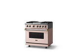 36"W. Dual Fuel Range (Burner: 4g, Finish: Blush, Trim: Brushed Brass, Fuel: Propane)