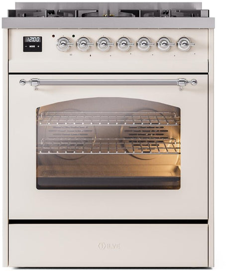 Nostalgie II 30 Inch Dual Fuel Liquid Propane Freestanding Range in Antique White with Chrome Trim
