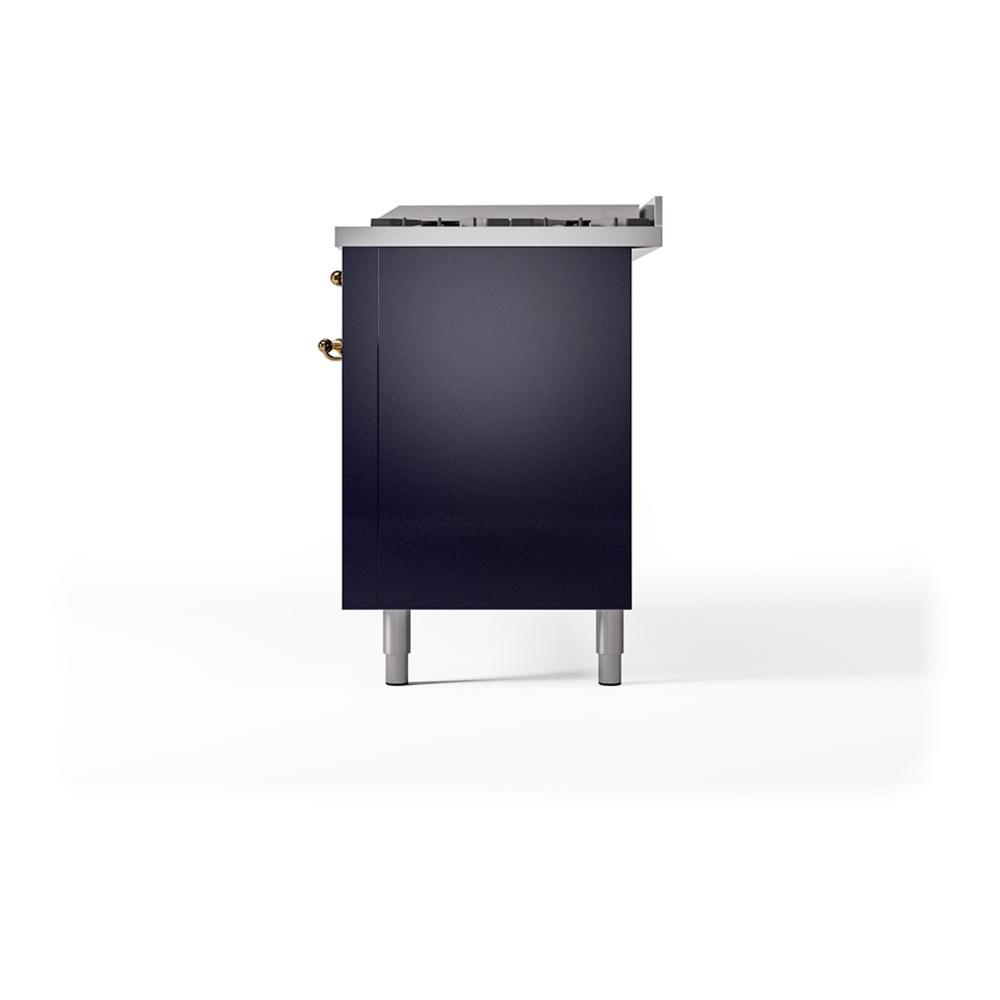 ILVE UN60FQNMPMBG Nostalgie II Noblesse 60 inch Dual Fuel Range (9 Sealed Burners + Griddle, Natural Gas, Solid Door, Midnight Blue, Brass)