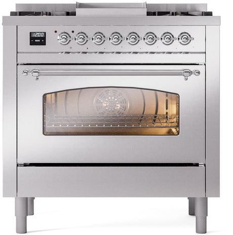Nostalgie II 36 Inch Dual Fuel Liquid Propane Freestanding Range in Stainless Steel with Chrome Trim