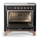 ILVE UMIB36QNR3BKP Majestic III 36 inch Induction Range with 6 Elements, 3.5 cu. ft. Total Oven Capacity (Solid Door, Glossy Black, Copper)