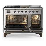 ILVE UM48FSQNR3SSB Majestic III 48 inch Dual Fuel Range with 5 Black Brass Burners, Griddle and French Top, Dual Function Burner up to 25,000 BTU (Natural Gas, Solid Door, Stainless Steel, Burnished)