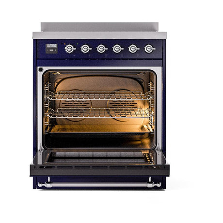 ILVE UNI304QNMPMBC Nostalgie II Noblesse 30 inch Induction Range (Solid Door, Midnight Blue, Chrome)