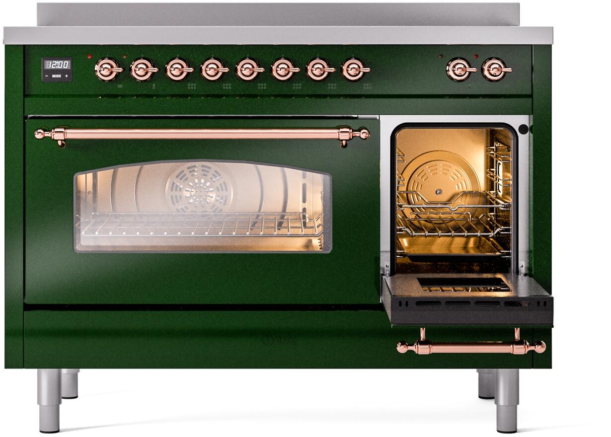 Nostalgie II 48 Inch Electric Freestanding Range in Emerald Green with Copper Trim