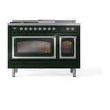 ILVE UN48FSNMPEGCLP Nostalgie II Noblesse 48 inch Dual Fuel Range (5 Sealed Burners + Griddle + French Top, Liquid Propane, Triple Glass Door, Emerald Green, Chrome)