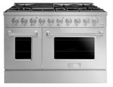 FGR488BSS42 48" All Gas Freestanding Range in Stainless Steel with Brass Knob Kit Set and Black Bezel Kit Set