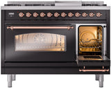 Nostalgie II 48 Inch Dual Fuel Liquid Propane Freestanding Range in Glossy Black with Copper Trim