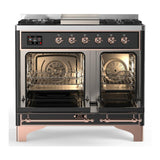 ILVE UMD40FNR3MGP Majestic III 40 inch Dual Fuel Range with 6 Burners and Griddle, Dual Function Burner up to 25,000 BTU (Natural Gas, Triple Glass Door, Graphite Matte, Copper)