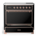 ILVE UMIB36QNR3BKP Majestic III 36 inch Induction Range with 6 Elements, 3.5 cu. ft. Total Oven Capacity (Solid Door, Glossy Black, Copper)
