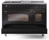 Nostalgie II 48 Inch Dual Fuel Liquid Propane Freestanding Range in Glossy Black with Bronze Trim