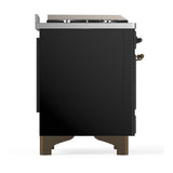 ILVE UM48FQNR3BKBLP Majestic III 48 inch Dual Fuel Range with 8 Burners and Griddle, Dual Function Burner up to 25,000 BTU (Liquid Propane, Solid Door, Glossy Black, Burnished)