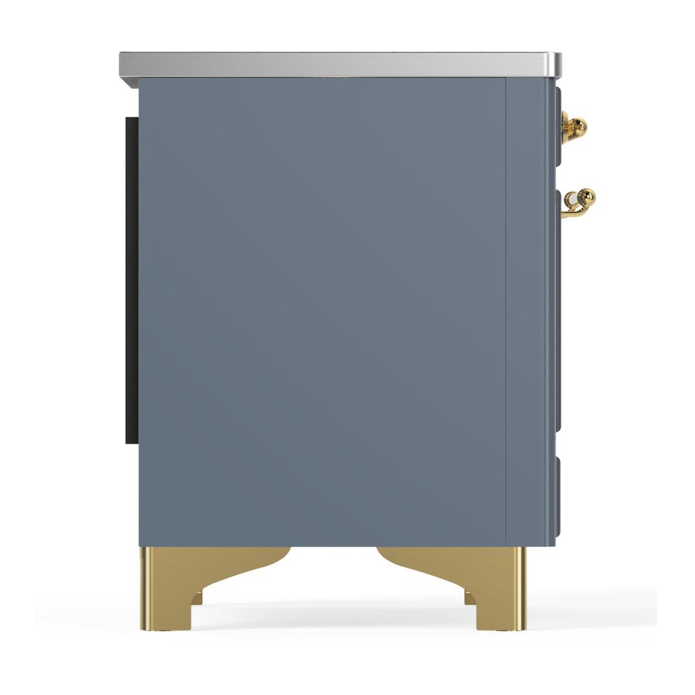 ILVE UMIB36QNR3BGG Majestic III 36 inch Induction Range with 6 Elements, 3.5 cu. ft. Total Oven Capacity (Solid Door, Blue Grey, Brass)