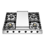 ILVE UHCP965FNSSB Nostalgie II 36 inch Built-In Gas Cooktop with Griddle, in Stainless Steel (Natural Gas, Burnished)