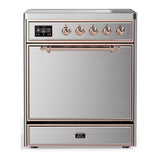 ILVE UMIB30QNR3SSP Majestic III 30 inch Induction Range with 4 Elements, 4 cu. ft. Oven Capacity (Solid Door, Stainless Steel, Copper)