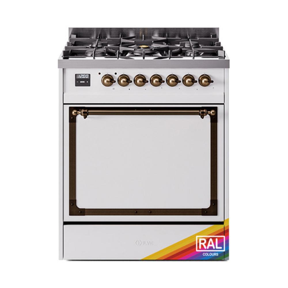 ILVE UN30QNMPRAB Nostalgie II Noblesse 30 inch Dual Fuel Range (Natural Gas, Solid Door, RAL, Burnished)