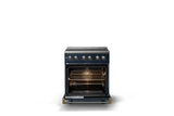 30"W. Induction Range (Finish: Slate Blue, Trim: Brushed Brass)