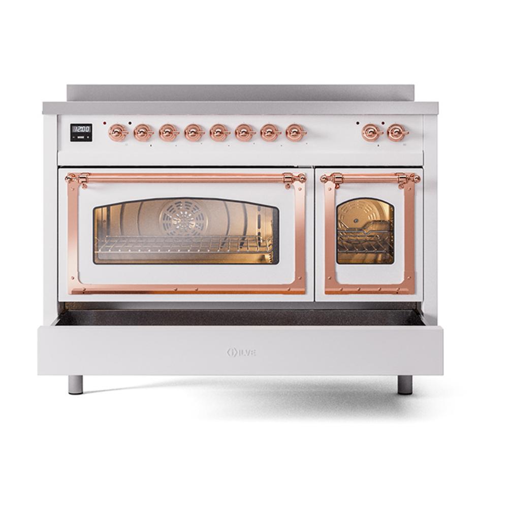 ILVE UNI486NMPWHP Nostalgie II Noblesse 48 inch Induction Range (Triple Glass Door, White, Copper)