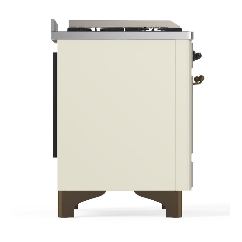 ILVE UM48FSQNR3AWB Majestic III 48 inch Dual Fuel Range with 5 Black Brass Burners, Griddle and French Top, Dual Function Burner up to 25,000 BTU (Natural Gas, Solid Door, Antique White, Burnished)