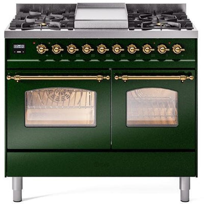 Nostalgie II 40 Inch Dual Fuel Natural Gas Freestanding Range in Emerald Green with Brass Trim