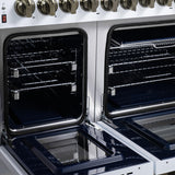 Forno Massimo 48 Inch Freestanding Dual Fuel Range in White with Antique Brass Accessories, 8 Burners, 6.58 cu. ft. Convection Oven