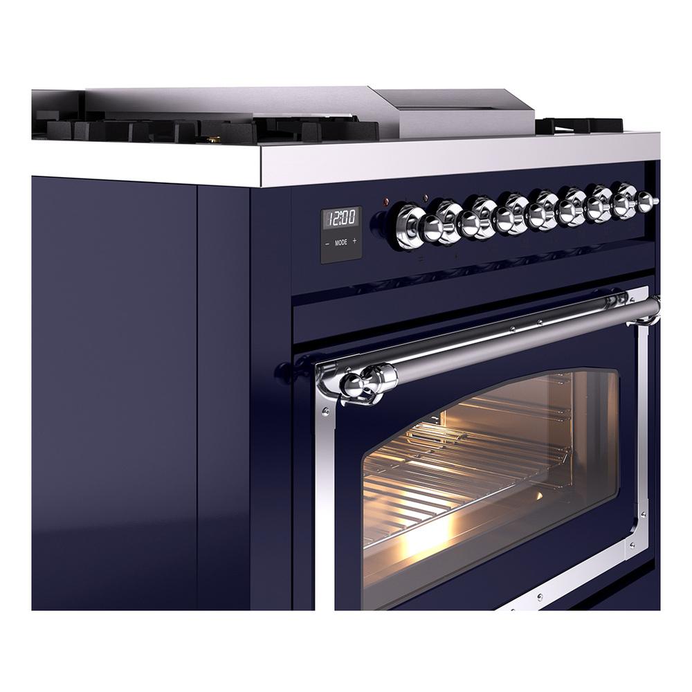 ILVE UN36FNMPMBCLP Nostalgie II Noblesse 36 inch Dual Fuel Range (Liquid Propane, Triple Glass Door, Midnight Blue, Chrome)