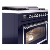 ILVE UN36FNMPMBCLP Nostalgie II Noblesse 36 inch Dual Fuel Range (Liquid Propane, Triple Glass Door, Midnight Blue, Chrome)