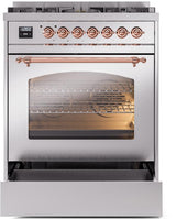 Nostalgie II 30 Inch Dual Fuel Natural Gas Freestanding Range in Stainless Steel with Copper Trim