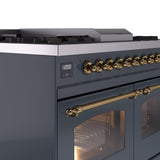 Nostalgie II 40 Inch Dual Fuel Natural Gas Freestanding Range in Blue Grey with Brass Trim
