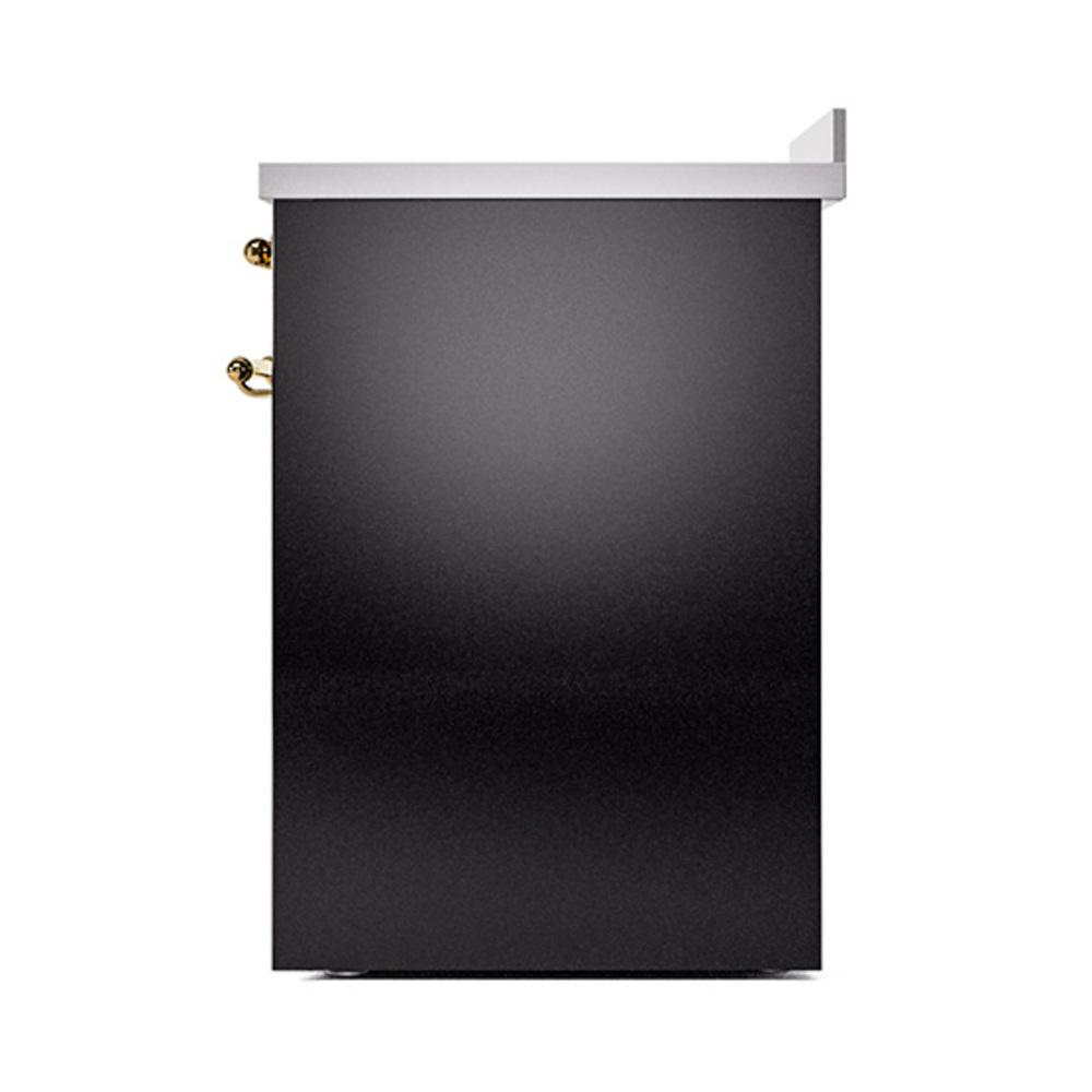 ILVE UNI304QNMPBKG Nostalgie II Noblesse 30 inch Induction Range (Solid Door, Glossy Black, Brass)