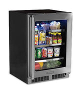 24" Beverage Refrigerator with Drawer - Stainless Frame, Glass Door With Lock - Integrated Left Hinge