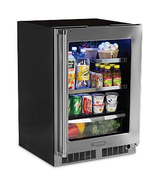 24" Beverage Refrigerator with Drawer - Stainless Frame, Glass Door With Lock - Integrated Right Hinge